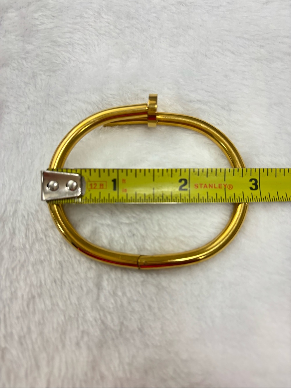 Gold Tone Stainless Steel Nail Inspired Open Cuff Bangle Bracelet